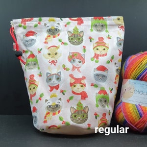 Regular size only Cats In Christmas Hats project bag for knitting/crochet/crafts