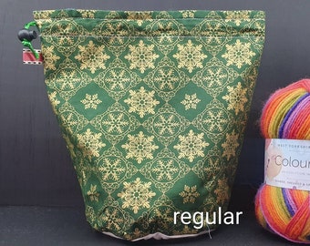 R/M/S/W Gold snowflakes project bag for knitting/crochet/crafts