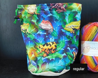 R/S/W/DPN Tropical Frogs project bag for knitting/crochet/crafts