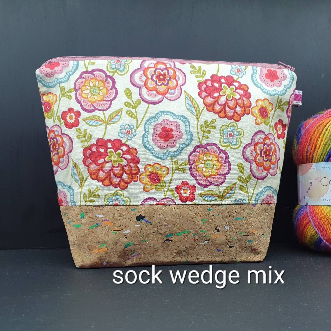 Sock wedge mix Flowers project bag for knitting/crochet/crafts