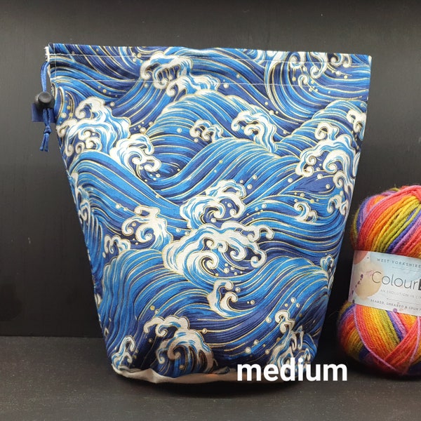 Medium size only Japanese Waves project bag for knitting/crochet/crafts