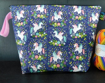 Unicorn zip wedge knitting/crochet/crafts project bag