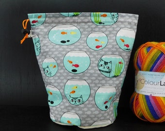 Sock wedge mix only Cats fishing project bag for knitting/crochet/crafts