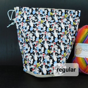 R/M/S/W/DPN Cartoon Cat project bag for knitting/crochet/crafts