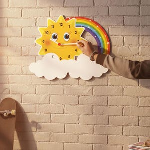 Sun Rainbow Cloud Children's Room Wall Clock, Plexiglass Decorative Silent Mechanism Clock