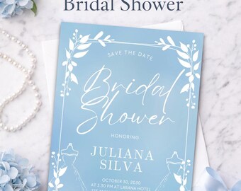 Something Blue Bridal Shower Invitation, Elegant Floral Canva Template (Digital Download)