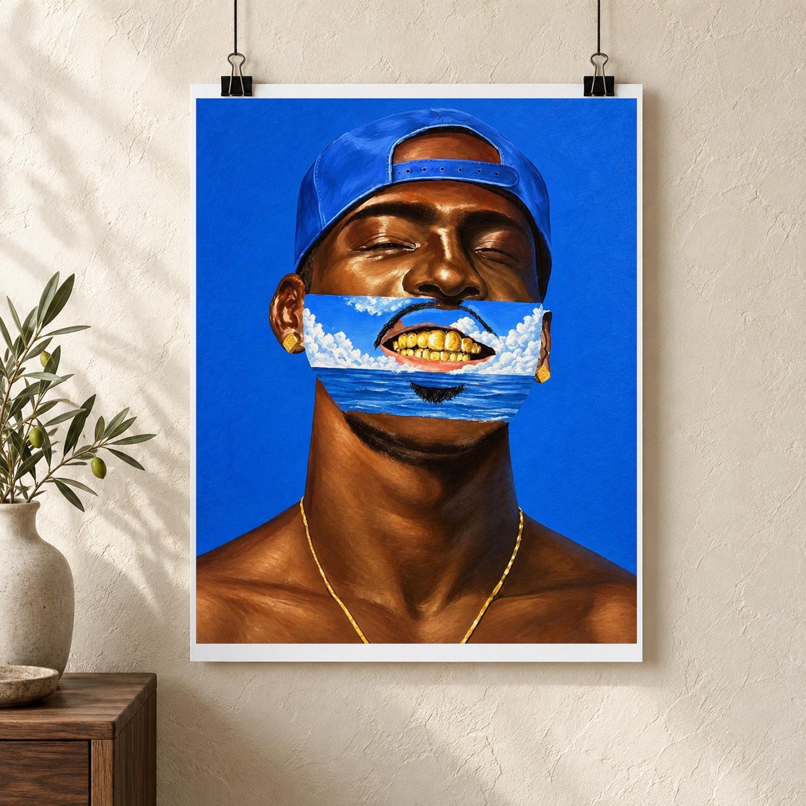 Black Man Art Print: Head in the Clouds Portrait Poster, Unframed