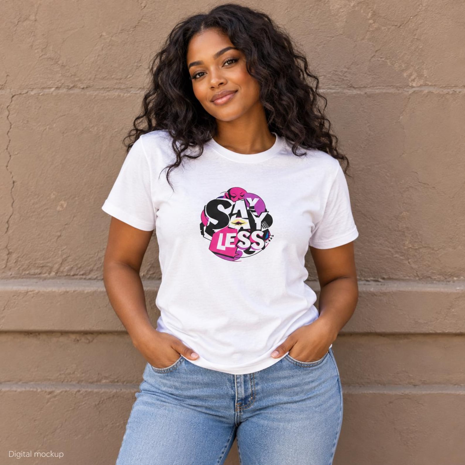 Pop Pulse Say Less Unisex T-Shirt: Pink and Purple Graphic
