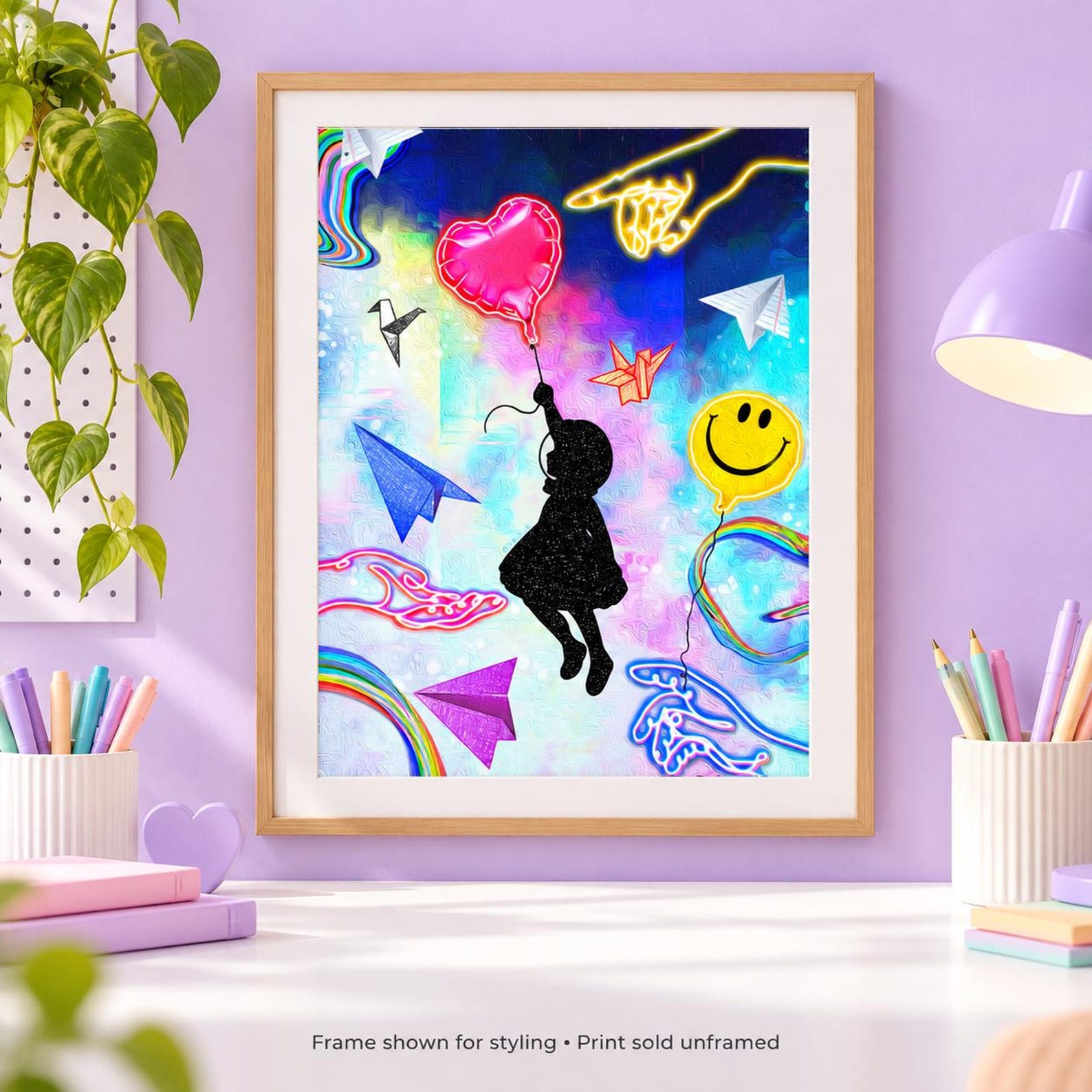 Smiley Balloon Art Print: Colorful In My Dreams Poster, Unframed