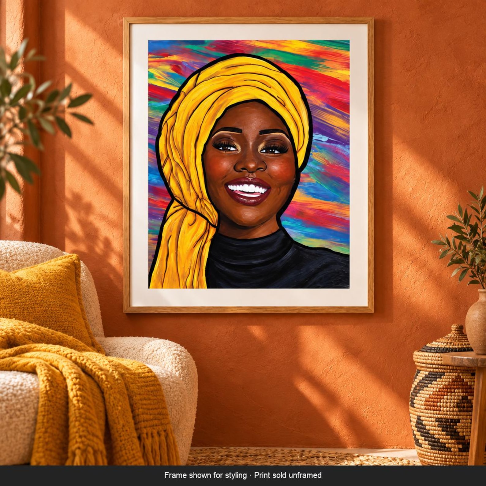 Black Woman Art Print: Golden Joy Yellow Headwrap Poster, Unframed