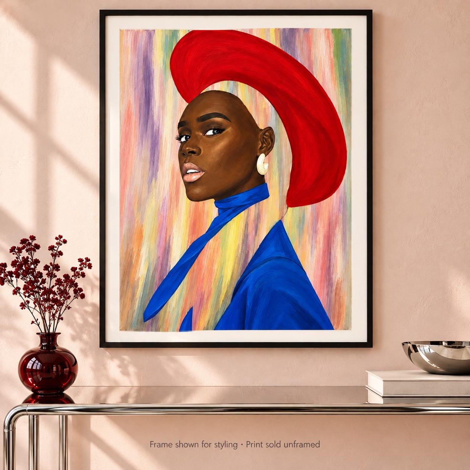Black Woman Art Print: Scarlet Poise Red Hat Poster, Unframed