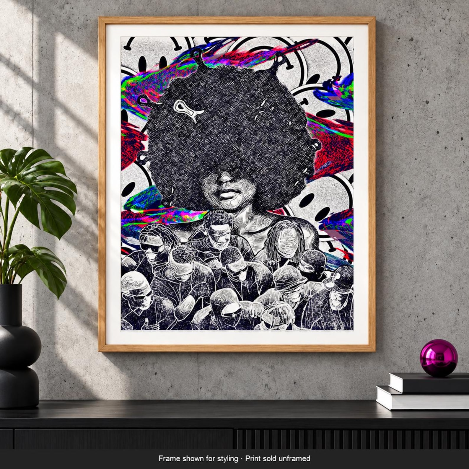 Afro Woman Art Print: Colorful Collage Portrait Poster, Unframed