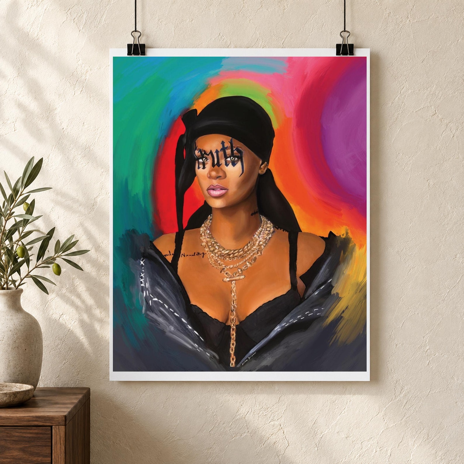 Rihanna Portrait Art Print: Colorful Truth Poster, Unframed