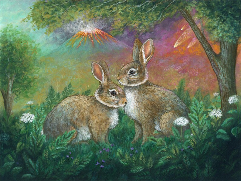 Rabbit Volcano Art Print | Apocalypse Illustration | Fantasy Animal Art ...
