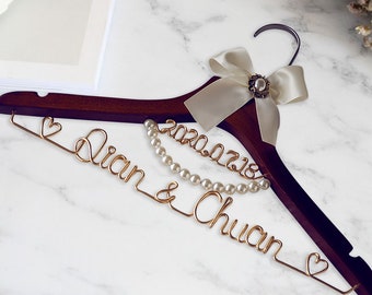 Custom Wedding Hanger with Bow Personalized Wedding Dress Hanger Custom Bridal Bride Bridesmaid Name Hanger Personalized Wedding Hanger with Date 