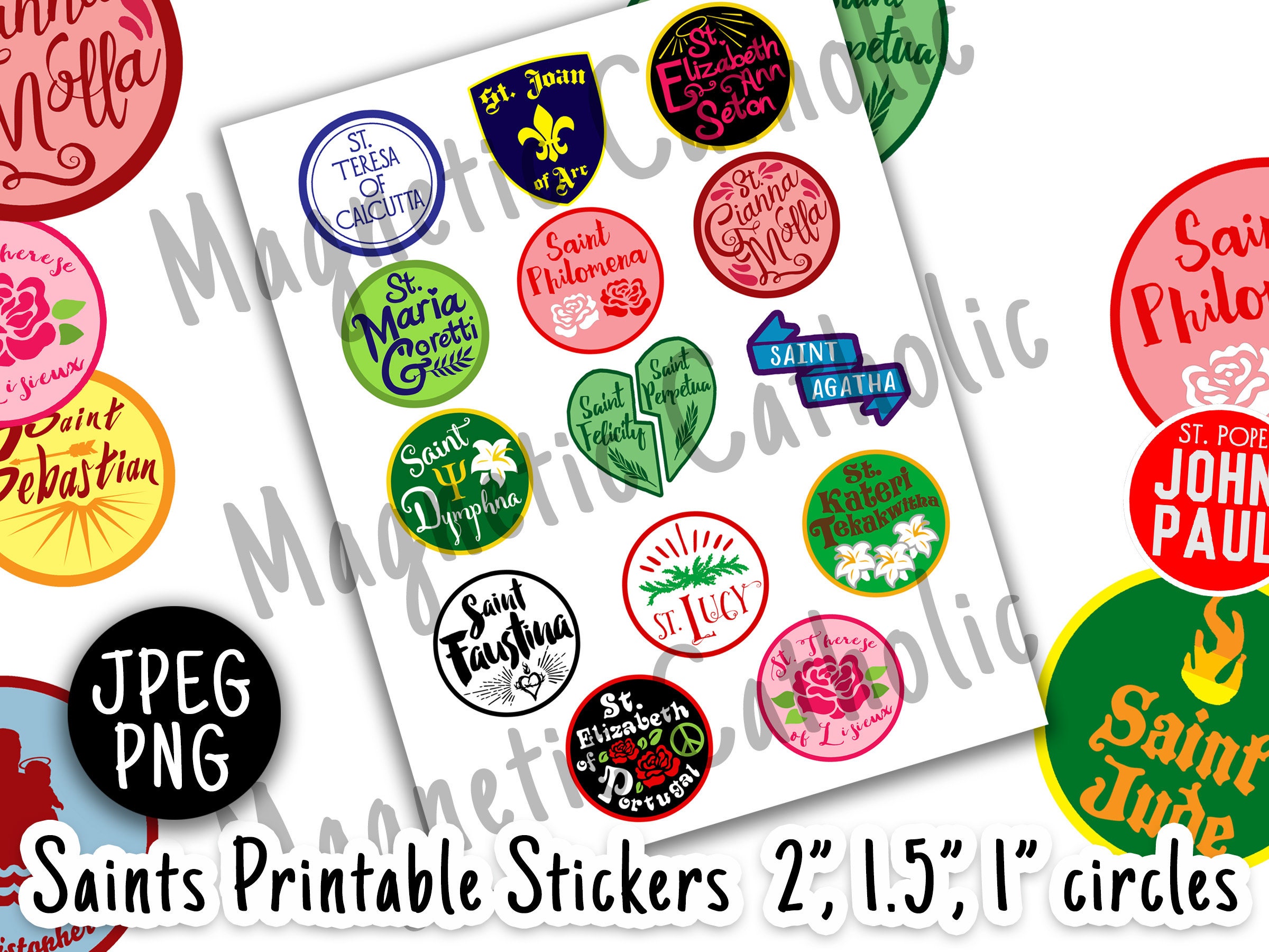 Catholic Saints Stickers Printable Digital Clip Art Circles 2 - Etsy Sweden