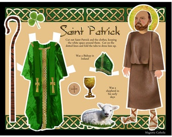 St Patrick Patron saint of Ireland Catholic saint digitial download craft project DIY dress up doll