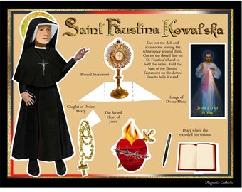 St. Faustina Catholic saint DIY digital download print and cut paper doll