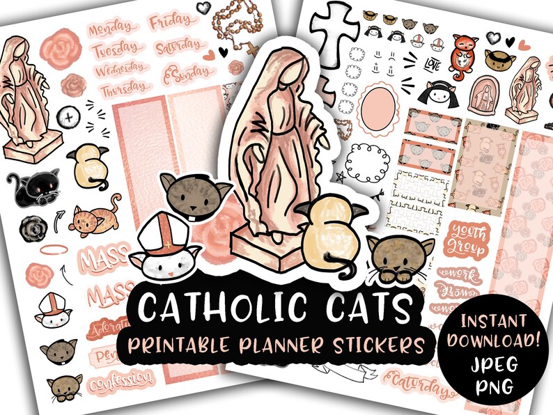printable planner stickers catholic cats rose gold instant etsy
