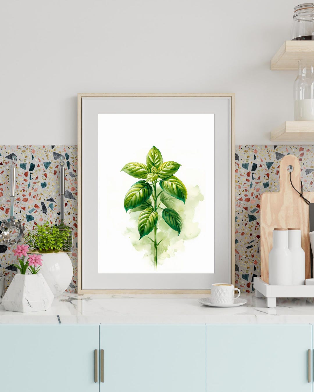 Basil Herb Print | Watercolor Kitchen Wall Art (PDF Download) - Etsy