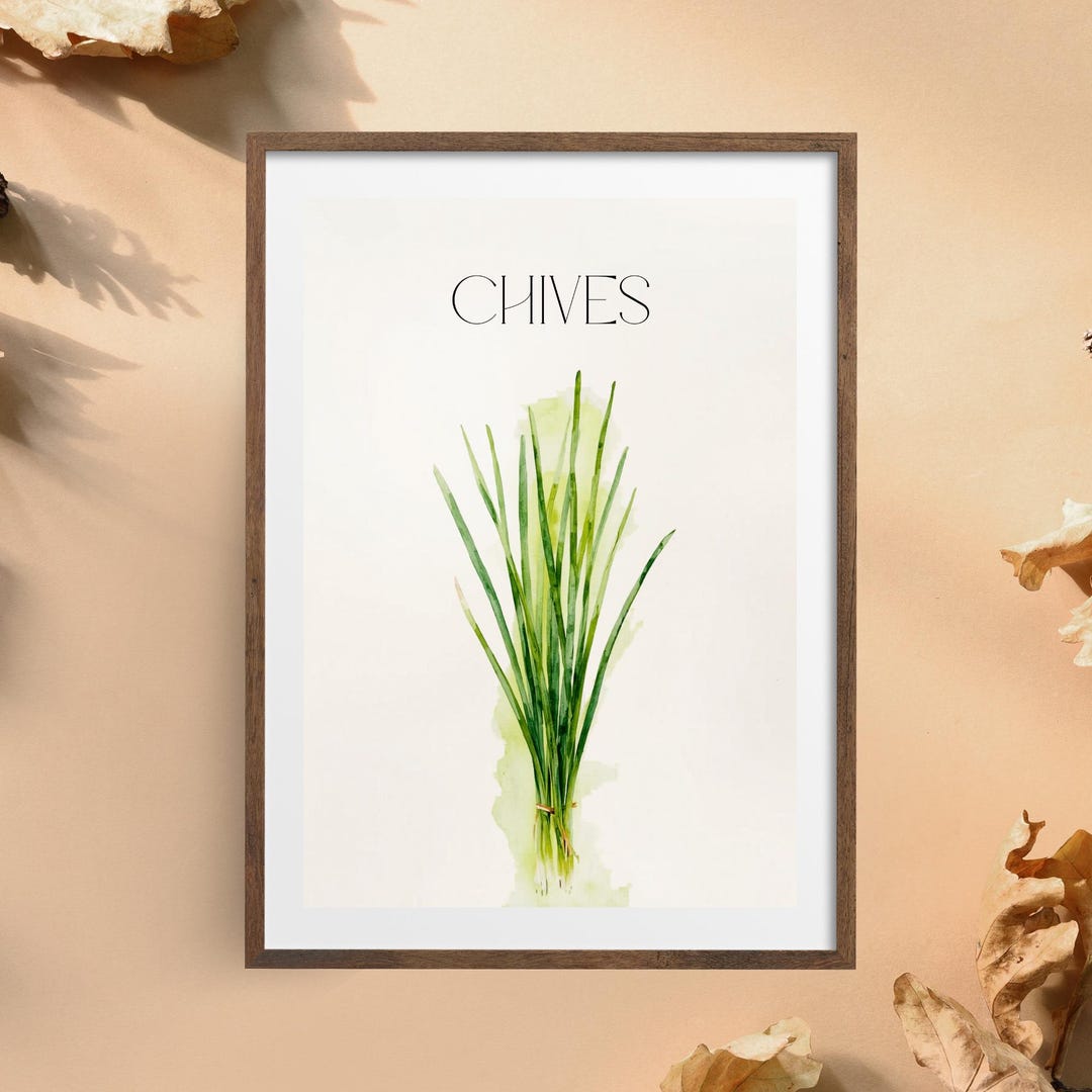 Chives Herb Headline Print | Watercolor Kitchen Wall Art (PDF Download ...