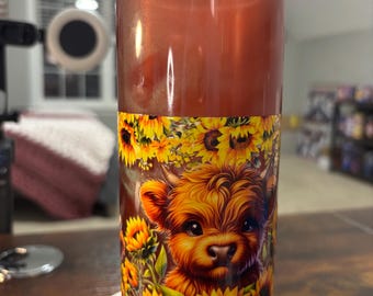 Highland Cow and Sunflowers Snow Globe Tumbler | 20oz Handmade Country Cow Cup