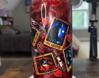 Storybook Horror Snow Globe Tumbler 20oz, Cateye Waterfall Cup, Halloween Iced Coffee Tumbler, Handmade Acrylic Glitter Drinkware