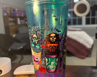 Halloween Coffee Latte Snow Globe Tumbler | 24oz Lava Glitter Cup | Fall Coffee Lover Gift