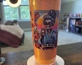 The Mom Skeleton Snow Globe Tumbler | Glitter Handmade Cup | Funny Spooky Mom Gift
