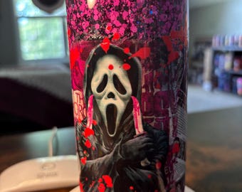 Scream Ghost Face Snow Globe Tumbler | 20oz Glitter Horror Cup | Slasher Halloween Gift