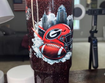Georgia Bulldogs Dreamscape Snow Globe Tumbler | 40oz Handmade Acrylic Football Fan Cup