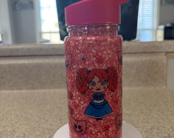 Kids Snow Globe Tumbler 10oz, Cartoon Monster Flip Top Cup, Toddler Waterfall Tumbler, Handmade Acrylic Kids Drink Cup