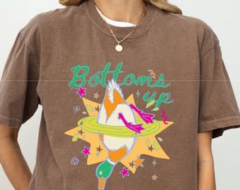 Bottoms Up Duck Shirt, Drinking Bird Tee, Colorful Party Animal Top, Retro Bar Graphic Gift, Summer Vacation T-Shirt, Beach Vacation Top