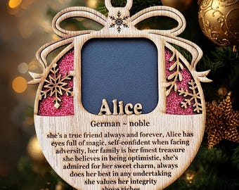Marco de fotos navideño personalizado de 5" con nombre y significado / Abertura para fotos de 2x2 / Regalo personalizado para padres y abuelos / Recuerdo