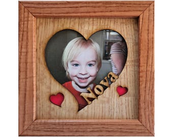 Marco de fotos personalizado en forma de corazón de 5x5 con nombre – Regalo fotográfico personalizado para padres o abuelos