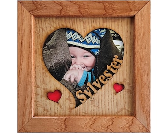 Marco de fotos personalizado en forma de corazón de 5x5 para el Día de San Valentín / Nombre grabado personalizado / Regalo para parejas