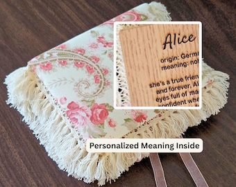 Álbum de fotos floral rosa personalizado / Nombre grabado en madera con significado en el interior / Recuerdo de rosas estilo shabby chic
