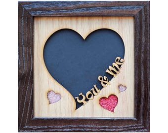 Marco de fotos "Tú y yo" de 5x5 para fotos de 4x4 - Marcos de amor con forma de corazón - Regalo de San Valentín - Regalo de aniversario - Regalo de boda - Mejores amigos