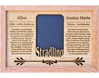 Marco de fotos personalizado con el significado del nombre - Foto de 4x6 - Tapete de madera de 8x12