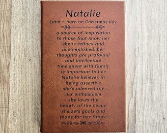 Diario de cuero sintético personalizado con el significado del nombre - Páginas rayadas - Disponible en varios colores, incluido el cuero crudo - Diario para mujeres, niñas y mamás