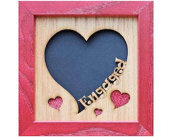 Marco de fotos de compromiso de 5 x 5 para fotos de 4 x 4 - Forma de corazón - Marido y mujer - Regalo de San Valentín - Regalo de compromiso - Regalo para pareja