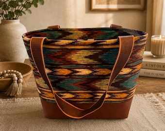 Southwestern Aztec Chic Handmade Tote - Tourquise Rustic Charm Shoulder Tote