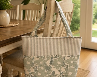 Floral Farmhouse Tote Bag | Handmade Cotton Market Bag with Pockets