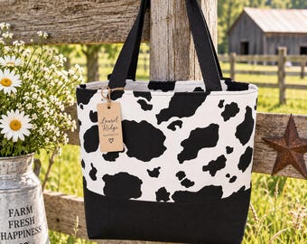Holstein Cow Print Tote Bag | Handmade Farmhouse Market Bag