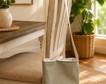 Linen Crossbody Bag with Leather Base | Minimalist Boho Farmhouse Shoulder Purse