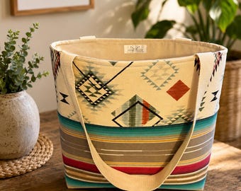 Southwestern Aztec Canvas Market Bag | Boho Farmhouse Shoulder Bag
