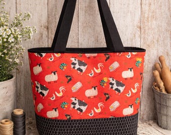 Handmade Farm Animal Print Tote Bag | Red Country Market Bag