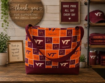 Handmade Virginia Tech Hokies Tote Bag | Maroon Orange Cotton Shoulder Bag