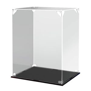 May include: A clear acrylic display case with a black base. The case is rectangular and has a transparent design, allowing full visibility of the contents. Metal corner brackets secure the panels.