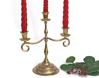 Vintage Brass Candelabra, Mid-Century Christmas Centerpiece